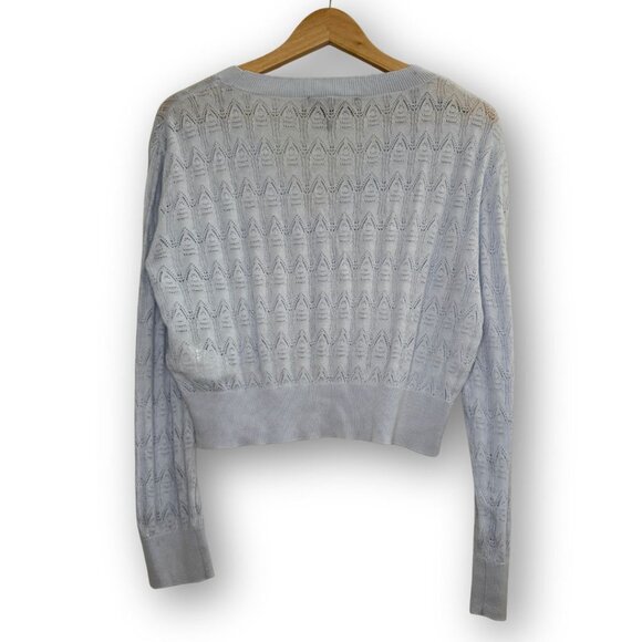 NWOT DKNY Jeans Baby Blue Pointelle Knit Cropped Cardigan Size Small - Picture 3 of 5